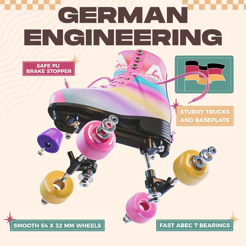 Miniatura 4 de APOLLO Patines de ruedas – Patines retro para niñas y mujeres – Patines cuádruples ajustables con tacón alto – Disco Quads