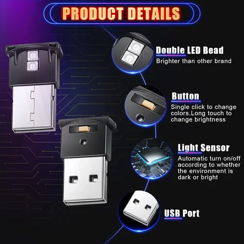 Miniatura 3 de Frienda 2 piezas de mini luz LED USB, iluminación interior LED para automóvil, 5 V, luz de ambiente USB inteligente, teclado para computadora