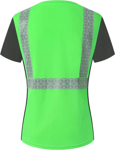 Miniatura 6 de Playera de Seguridad para Mujer, Camiseta Reflectante de Alta Visibilidad para Mujer con Patrón Reflectante Inusual, Manga Corta Transpirable Verde