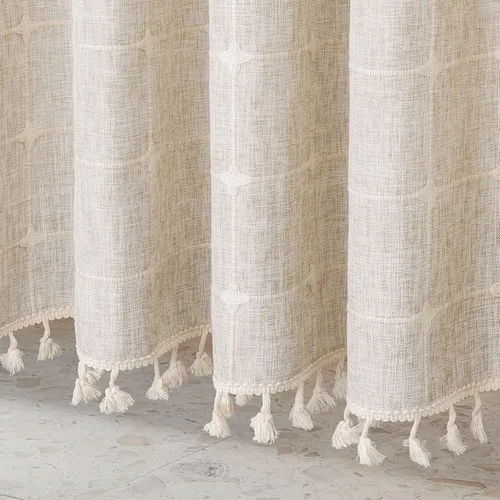 Miniatura 5 de MitoVilla Juego de cortinas de ducha estilo bohemio, modernas cortinas de ducha bohemias para decoración de baño, cortina de ducha de tela de lino