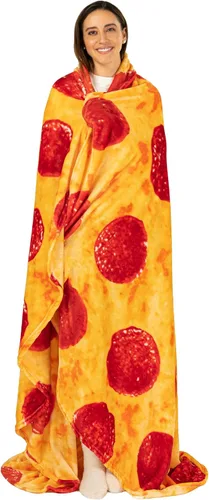 Miniatura 3 de Pavilia Manta de Pizza, Envoltorio de Pizza de Pepperoni y Queso de Doble Cara, Manta Novedosa para Adultos y Niños, Manta de Comida Realista