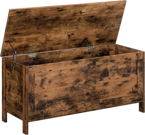 Miniatura 9 de HOOBRO Caja de juguetes, baúl de almacenamiento de aspecto de madera retro con bisagra de seguridad, banco de almacenamiento de entrada soporta 220