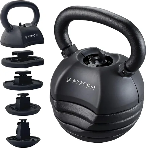 Miniatura 8 de BYZOOM FITNESS Pure Series - Pesa rusa ajustable de 30/40/50 libras, cambio de peso 5 en 1, mecanismo patentado de cambio rápido, mango curvado