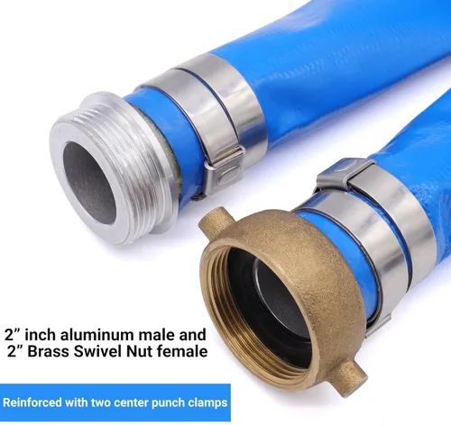 Miniatura 3 de Manguera de descarga de bomba de agua plana de PVC de 2" x 50 pies con accesorios de orejeta con pasador de aluminio, ensamblaje de manguera
