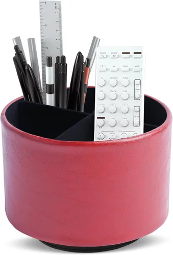 Miniatura 66 de Organizador Redondo de Cuero para Suministros de Arte, Soporte para Control Remoto, Rotación de 360 Grados, Soporte Multifuncional para Lápices