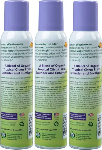 Miniatura 2 de Citrus Magic Ambientador en aerosol orgánico natural que elimina olores, eucalipto lavanda, 3 onzas, paquete de 3