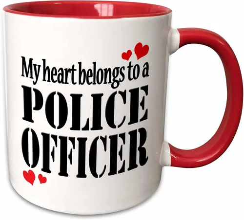 Miniatura 12 de 3dRose Taza de cerámica My heart belongs to a policer, azul/blanco