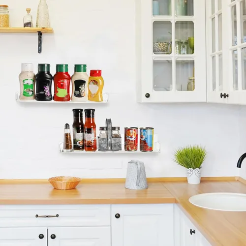 Miniatura 7 de Peohud Paquete de 4 estantes acrílicos para especias de montaje en pared, estantes flotantes de acrílico transparente de 15 pulgadas, organizador