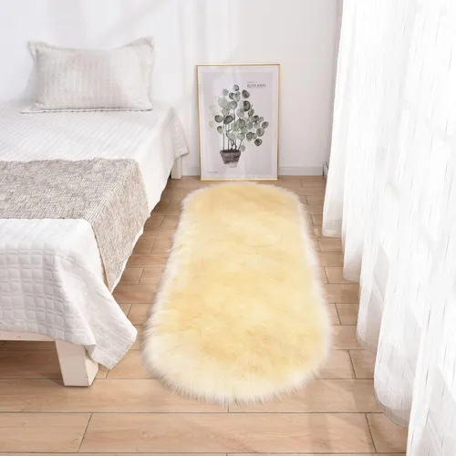 Miniatura 16 de CHITONE Tapete largo de piel sintética rectangular esponjosa para asiento de silla, alfombra ovalada lanuda de piel artificial, sala de estar