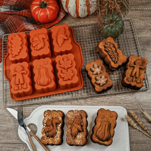 Miniatura 5 de Molde de silicona mini para pan de cosecha de otoño, molde rectangular de silicona de 6 cavidades de otoño, molde de silicona mini para pan