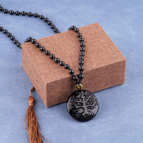 Miniatura 8 de VIKCAUX Collar de obsidiana negra con dije de protección con cadena de cuentas extendida de cristal curativo para hombres y mujeres, Cristal