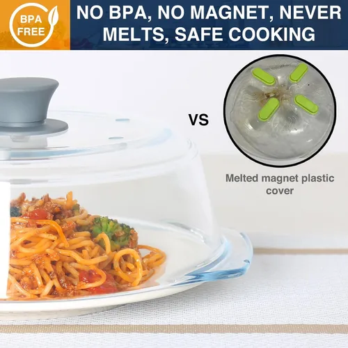 Miniatura 2 de lopeztek Cubierta de vidrio para salpicaduras de microondas, fundas de horno de microondas de vidrio para alimentos, protector de salpicaduras