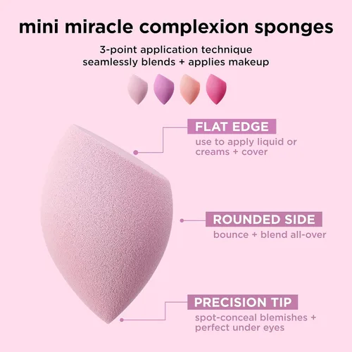 Miniatura 3 de Real Techniques Mini Miracle Complexion Sponge - Paquete de 4 esponjas de mezcla de maquillaje, para base y corrector, tamaño mini para debajo