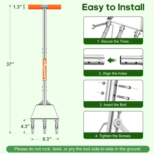 Miniatura 7 de Herramienta de aireador manual para césped, herramienta aireadora de césped con 3 dientes huecos, herramienta de aireación de núcleo de aireación