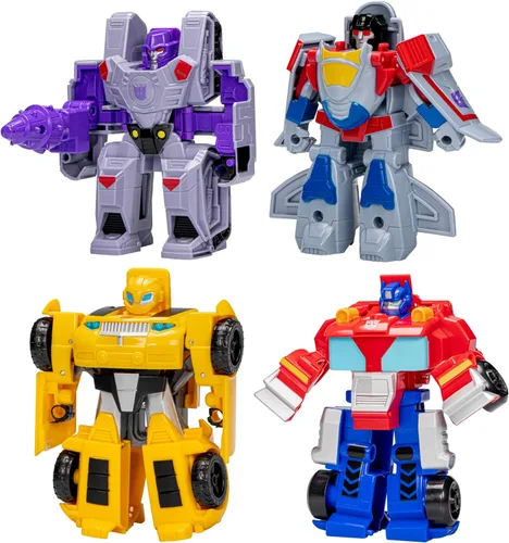 Juguetes Transformers Héroes vs Villanos Paquete de 4, Figuras de Acción Autobot y Decepticon de 4.5 Pulgadas, Juguetes de Robot Preescolar para