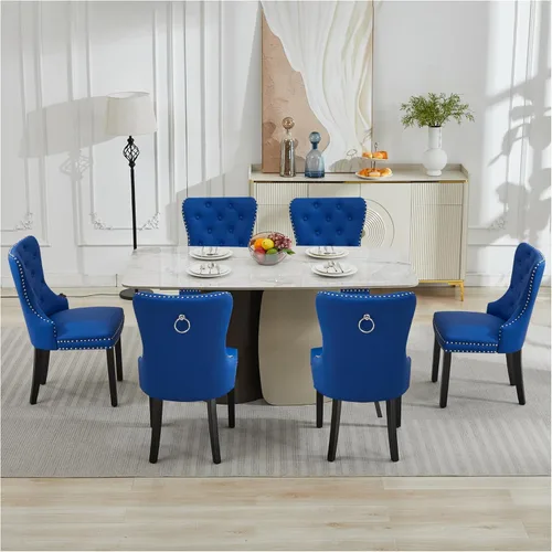 Miniatura 21 de adochr Juego de 2 sillas de comedor de terciopelo, sillas de comedor tapizadas acolchadas con anillo de tracción y patas de acero inoxidable, beige