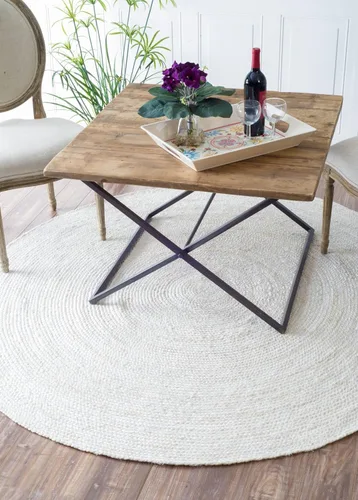 Miniatura 10 de Alfombra 100% yute de 5 x 8 pies, diseño trenzado a mano, alfombra de fibras naturales color blanquecino, decoración del hogar para sala de estar