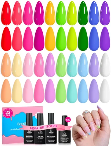 Miniatura 14 de Beetles - Set de 20 esmaltes de gel p/decoración de uñas, colección Fall Yard, purpurina naranja/marrón/rojo/azul marino, semipermanente, LED c/capa