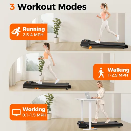 Miniatura 3 de Walking Pad Treadmill for Home and Office — Under Desk Treadmill with Remote Control, LED Display, 2.5HP Quiet Motor, Manual Incline, 300 lbs