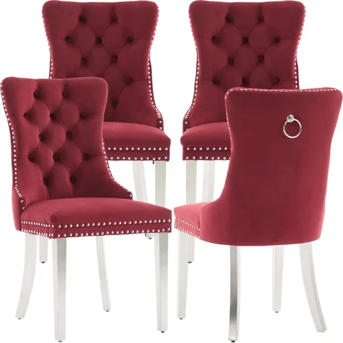 Miniatura 26 de Juego de 2 Sillas de Comedor Modernas de Mediados de Siglo, Tapizadas en Terciopelo Beige con Respaldo Acolchado, Sillas de Cocina y Comedor, Patas