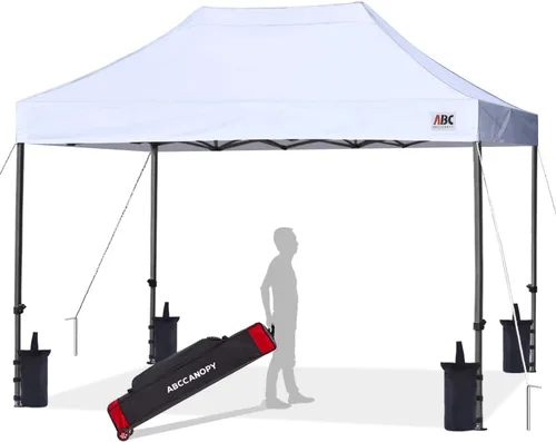 Miniatura 63 de Abccanopy - Carpa de toldo para tienda de campaña comercial instantánea con bolsa de transporte con ruedas, 4 bolsas de arena, Blanco