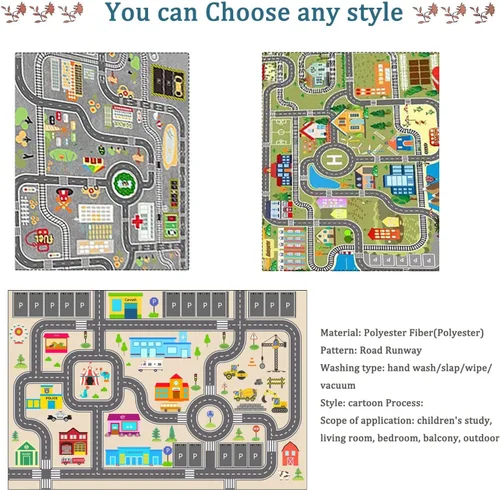 Miniatura 7 de Alfombra de juego para niños para autos de juguete, alfombra educativa de tráfico por carretera, alfombra de diviértete , alfombra antideslizante