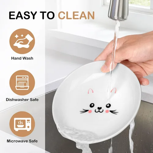 Miniatura 6 de TRUVIC Paquete de 4 cuencos de cerámica para gatos, platos de cerámica de 5.9 pulgadas para gatos de interior y perros pequeños, cuencos antifatiga