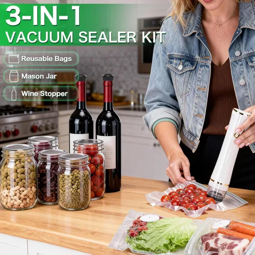 Miniatura 2 de Sellador al vacío compacto para almacenamiento y conservación de alimentos, con bolsas al vacío, tarro de masón, tapón de vino, preferible por