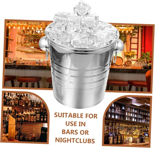 Miniatura 7 de Cubo de almacenamiento de hielo grueso de acero inoxidable con doble asa enfriador de cerveza para Ktv bares fiestas para botellas y bebidas
