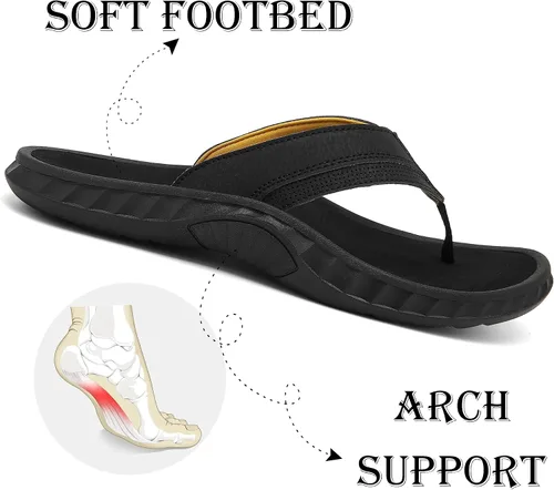 Miniatura 3 de ChayChax Men's Flip Flops Arch Support Beach Sandals Outdoor Sport Thong Sandal with Soft Footbed
