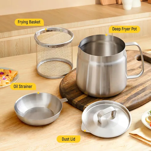 Miniatura 4 de Fenteer Olla de acero inoxidable para freidora, cesta antiadherente para papas fritas, olla pequeña para anillos de cebolla, restaurante, picnic