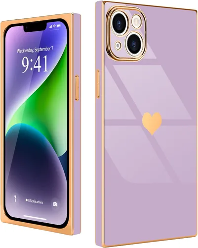 Miniatura 73 de Compatible con iPhone 12 Funda Rectangular Bonita Chapado Dorado Lujo Corazón de Amor Funda de Teléfono para Mujeres Niñas A Prueba de Golpes