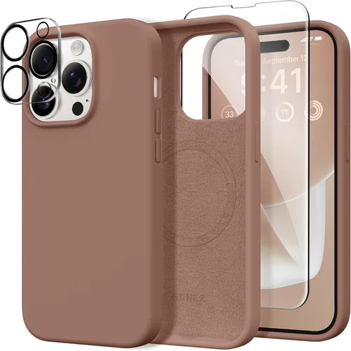 Miniatura 268 de GONEZ Funda de silicona para iPhone 14 Pro Max, compatible con MagSafe, con protector de pantalla + protector de lente de cámara, silicona líquida a