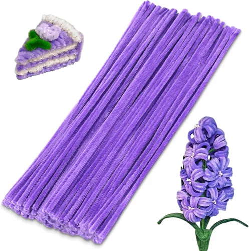100 Piezas de Limpiapipas con Tallos de Chenilla, Juego de Limpiapipas de Color Sólido para Manualidades, Artes y Decoraciones DIY, Tallos de Morado