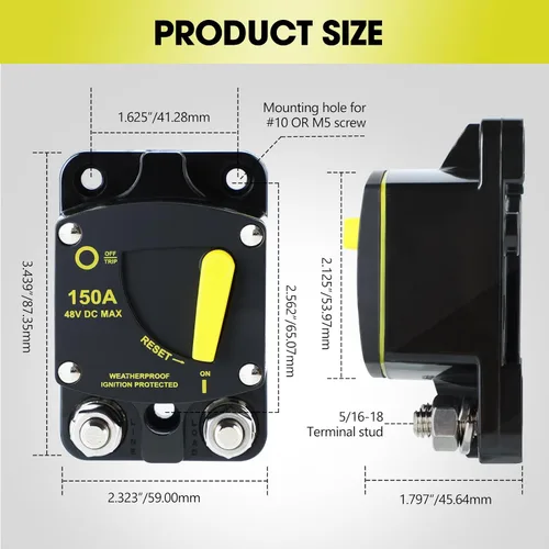 Miniatura 5 de Erayco Disyuntor de 50 amperios de 12 V a 48 V CC para motor de arrastre de barcos, vehículos de remolque de ATV marinos, audio estéreo, batería