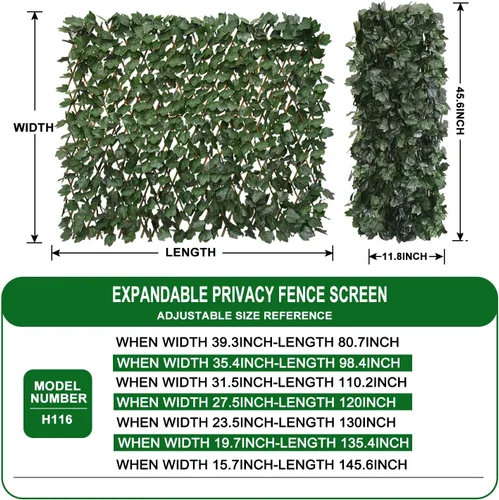 Miniatura 2 de Pantalla de Privacidad de Cerca Expandible para Balcón, Patio Exterior, Panel Decorativo de Cercado de Hiedra Artificial, Setos Artificiales