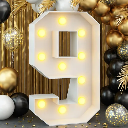 Miniatura 16 de Números blancos iluminados de 4 pies con luces para decoración de fiesta de primer cumpleaños, marco grande de mosaico de marquesina con ranuras