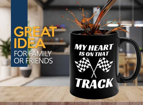 Taza de café Racer de 11 onzas, color negro, On That Track - Fuel Speed Racer Car Guys Circuit Automotriz Racing Boy Regalos para él, papá, hombres,