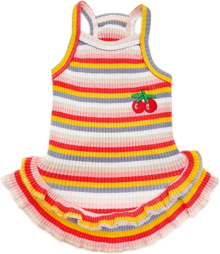 Miniatura 8 de Lindo vestido de perro para perros pequeños y niña, ropa de cumpleaños, ropa de primavera y verano, trajes de perro, arco iris, colorido, a rayas