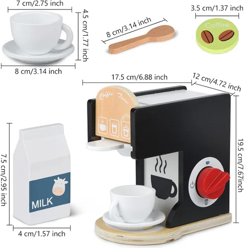 Miniatura 5 de Accesorios de cocina de juguete para niños, cafetera de madera, máquina de café expreso, juego de cocina para niños pequeños para niñas y niños
