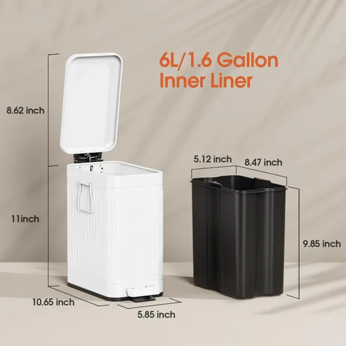 Miniatura 6 de Cubo de basura pequeño para baño con tapa de cierre suave, cubo de basura pequeño de acero inoxidable de 6 litros/1.6 galones con pedal escalonado