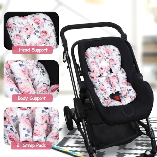 Miniatura 4 de SWESEN Inserto de asiento de automóvil infantil con 2 almohadillas para correa, soporte súper suave para la cabeza y el cuerpo del asiento