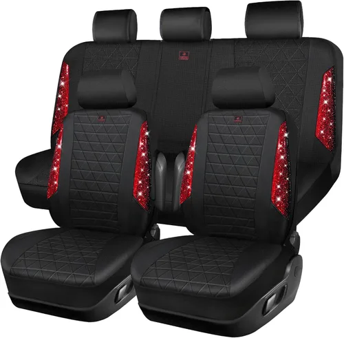 Miniatura 25 de CAR PASS Fundas de asiento de automóvil de cuero con diamantes brillantes, juego de asientos interiores de asientos completos, impermeable, Plateado