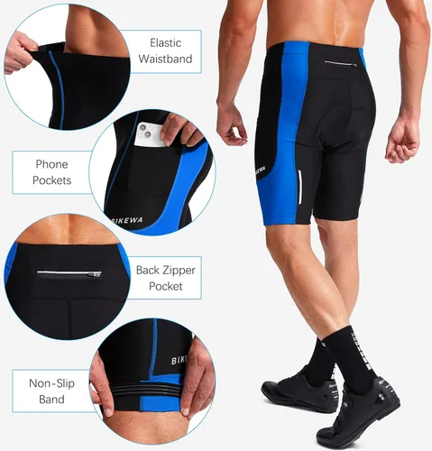 Miniatura 5 de Bikewa - Pantalones cortos de ciclismo para hombre, con acolchado 3D, para ciclismo de carretera o montaña, FPU 50+, bolsillos con cremallera