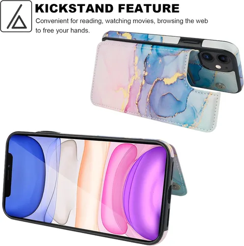 Miniatura 5 de HAOPINSH Funda tipo cartera para iPhone 11 con portarjetas, patrón de mármol rosa azul con tapa trasera plegable, funda de cuero PU con soporte