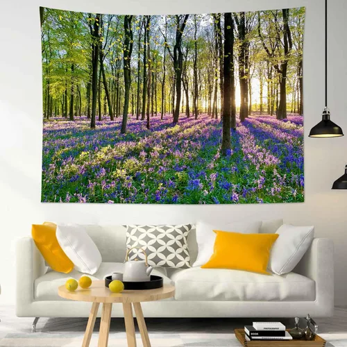Miniatura 24 de HVEST Tapiz de fase lunar para colgar en la pared, cielo morado con nubes, estrellas, decoración de pared celestial, paisaje natural, decoración