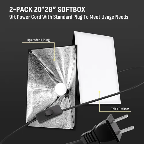 Miniatura 6 de NiceVeedi Iluminación de fotografía de 85 W, paquete de 2 kits de iluminación softbox profesional de 20 x 28 pulgadas con brazo de pluma de 42