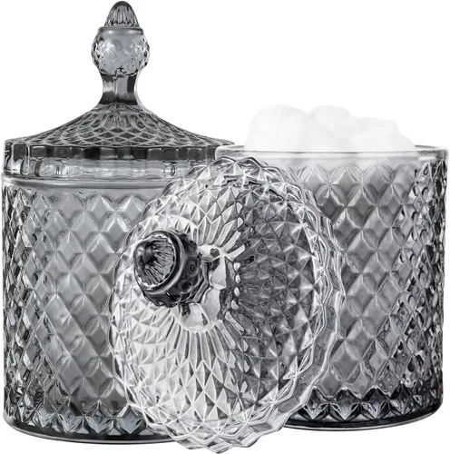 Miniatura 16 de Paquete de 2 Portacotonetes Frascos de Boticario de Vidrio Grueso con Tapa para Decoración de Baño Organizador de Almacenamiento para Hisopos