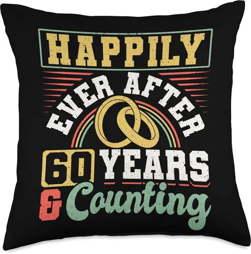 Miniatura 4 de Married Couples Matching Apparel JM0 60th Wedding Anniversary Happily Ever After 60 Years and Throw Pillow, 16x16, Multicolor