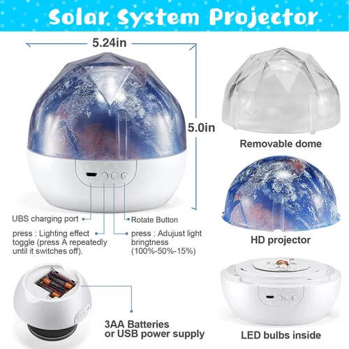 Miniatura 7 de Sistema solar para niños, proyector de luz nocturna, rotación de 360°+5 películas, proyector espacial planeta para dormitorio, luz nocturna Blanco